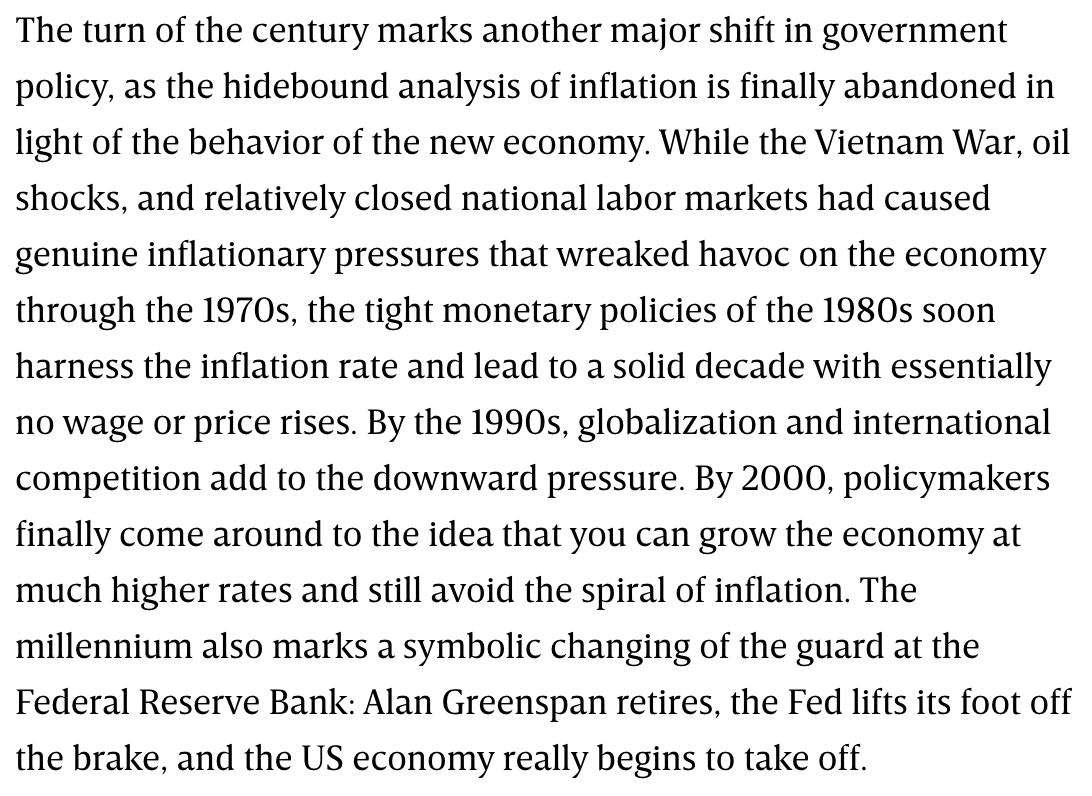 Some of my favorite paragraphs from "The Long Boom: A History of the Future, 1980–2020" by  @peteleyden and  @peterschwartz2 in  @wired's July 1997 issue: how we solved that pesky economy