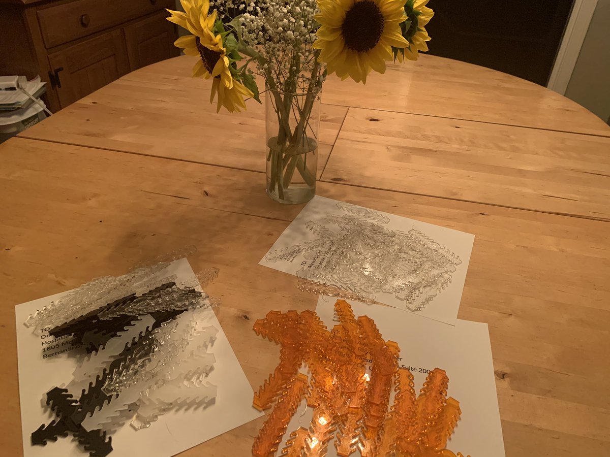 3 custom engraved batches of <a href="/glowforge/">Glowforge</a> #earsavers ready to go out to ER nurses in San Bernardino, Respiratory care folks in Colton, and Eye doctors in Monterey! #COVID19