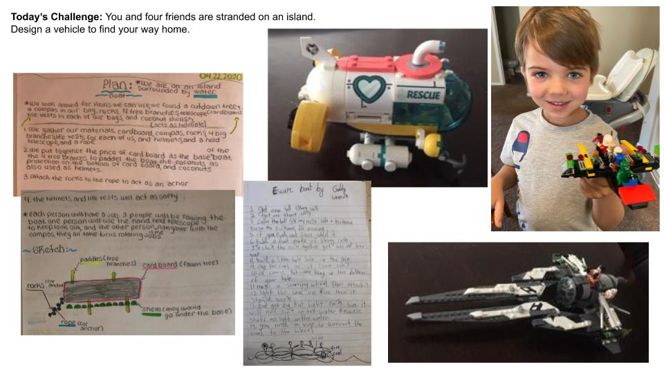 k6innovationlab's tweet photo. Wednesday's Challenge was to design a rescue vehicle...we had some great ideas! I've also included another photo of student work. #csebisonathome https://t.co/QAaRfqjfTl