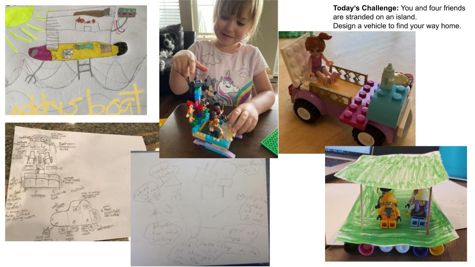 k6innovationlab's tweet photo. Wednesday's Challenge was to design a rescue vehicle...we had some great ideas! I've also included another photo of student work. #csebisonathome https://t.co/QAaRfqjfTl