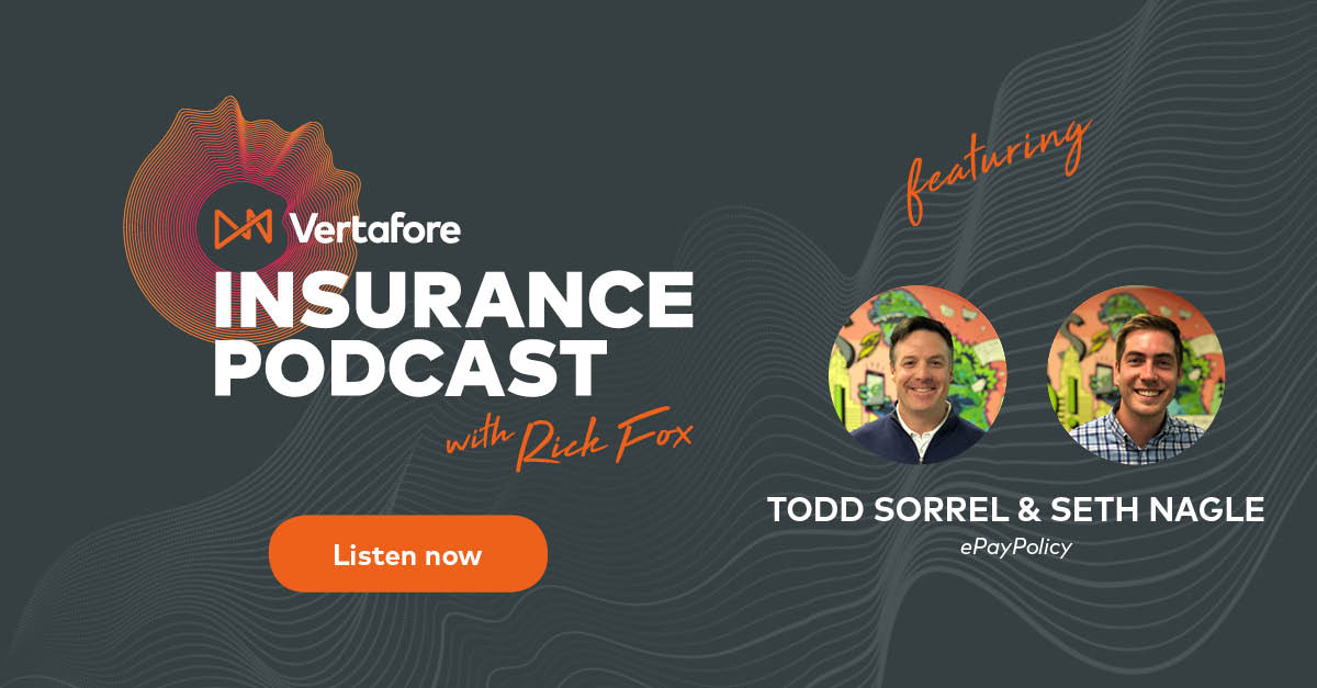Vertafore's tweet photo. It's #VIPodcast Thursday!! This week we're bringing you another repeat guest, @epaypolicy! Todd Sorrel is joined by Seth Nagle this time as they chat with Rick about experimenting with your business. Listen in here: https://t.co/lL25wX02eN https://t.co/dOH2gGWfWv