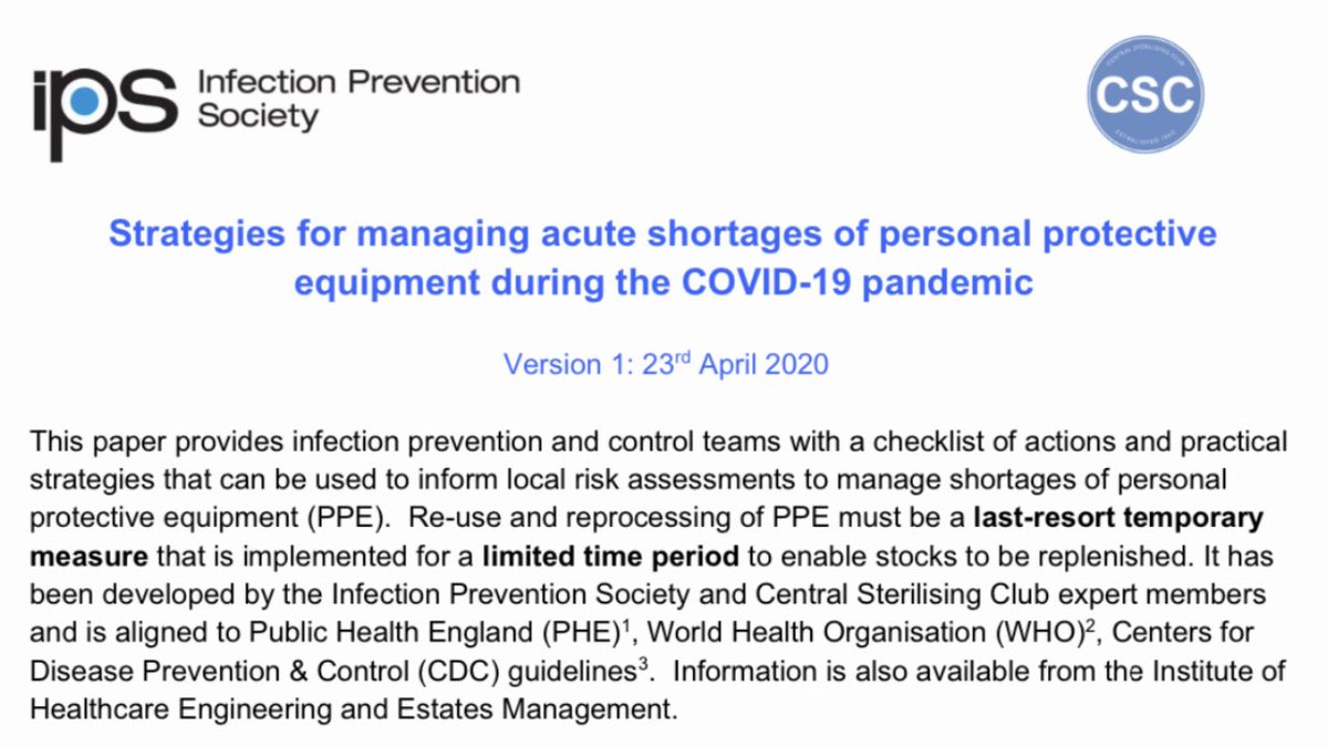 club_csc's tweet image. The CSC are proud to have collaborated with the IPS for the publication of the attached guidance on strategies for managing acute shortages of PPE during the Covid-19 Pandemic. 
ips.uk.net/files/8415/876…