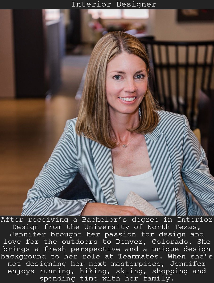 TeammatesDenver's tweet photo. It is #TeammatesThursday! Time to meet our Interior Designers! We are lucky to have such a creative and diverse group of amazing designers. https://t.co/SoQQ1wFQHA