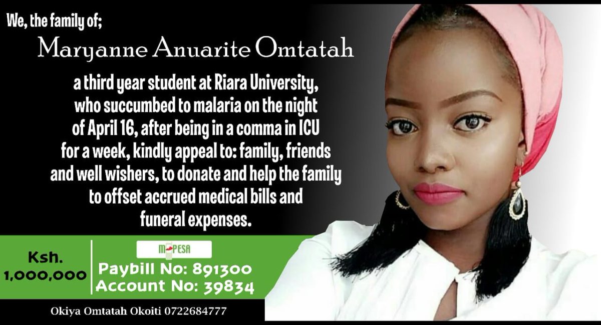 DjJoeMfalme's tweet photo. .@OkiyaOmtatah lost his daughter &amp; he’s still fighting for the common mwananchi. Even if you have nothing to contribute. RETWEET this to get to your followers. This is his Daughter’s fundraising to offset the medical bill &amp; funeral expenses!

Paybill No. 891300
Account No. 39834 https://t.co/dOUrayc0Yf