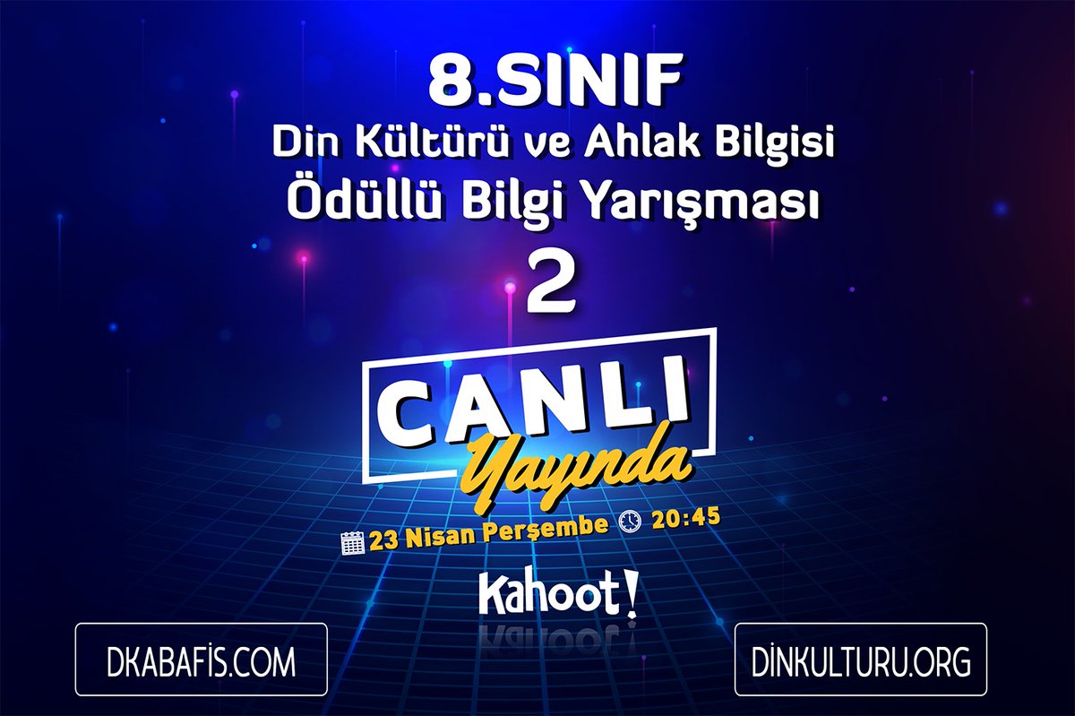 Dinkulturu.org sitesi ödüllü bilgi yarışması yapıyor. Yarışma içeriği 8. Sınıf Din Kültürü ders konularından oluşuyor. Ayrıntılar görselde yer almaktadır.