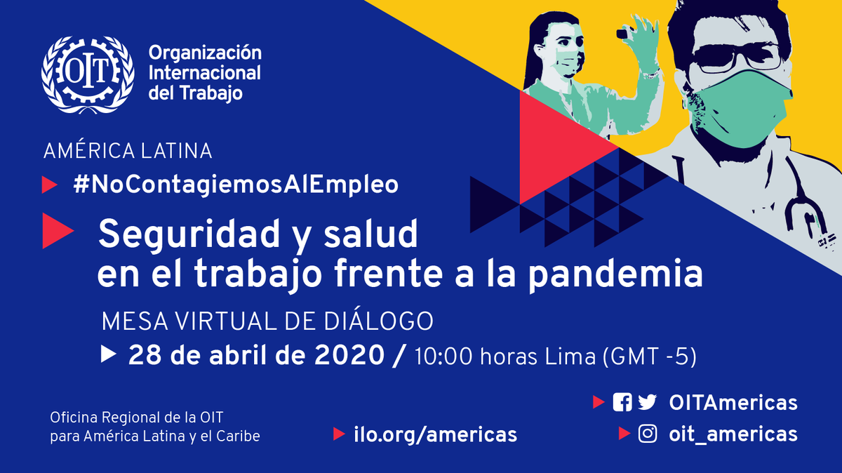 OITAmericas's tweet photo. La @OITAmericas los invita a participar a una nueva conversación virtual para hablar sobre el papel clave de la seguridad y salud laboral durante la crisis sanitaria, social y económica provocada por el #COVID19.

Más info aquí 👉 https://t.co/MBUHfdkL1S

#NoContagiemosAlEmpleo https://t.co/44mR65JTBe