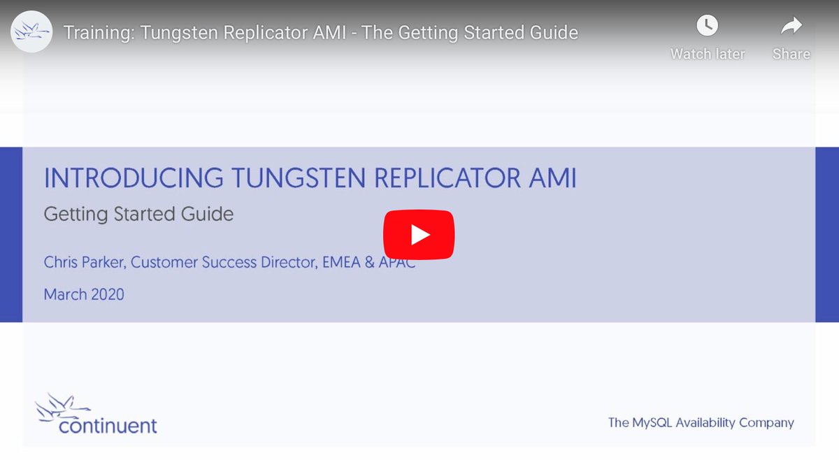 Continuent's tweet image. Watch our new training video on how to get started with the Tungsten Replicator AMI: tiny.cc/0gtmnz #mysql