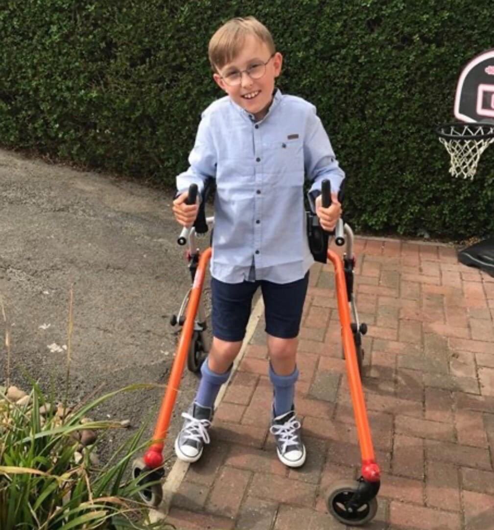 PaulaBullas's tweet photo. Tobias can’t walk or stand unaided. Inspired by @captaintommoore he’s walking a marathon at 600m/day during lockdown https://t.co/aIBqXGghUy https://t.co/kv1PitB1SZ