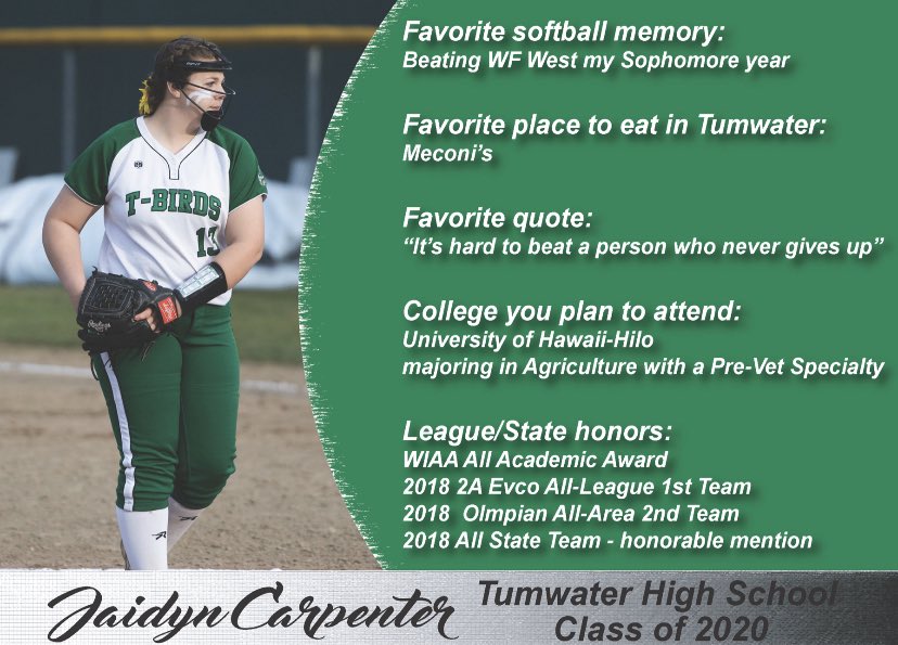 tumh2ofastpitch's tweet photo. Today we are celebrating @Jaidyn12_ 💚 She is THE pitcher who handed WF West their first league loss after a 4+ year undefeated league winning streak...😍💪🏼 Thank you for the memories 💛 #weloveourseniors #birdsforlife https://t.co/jf2chnFOrK