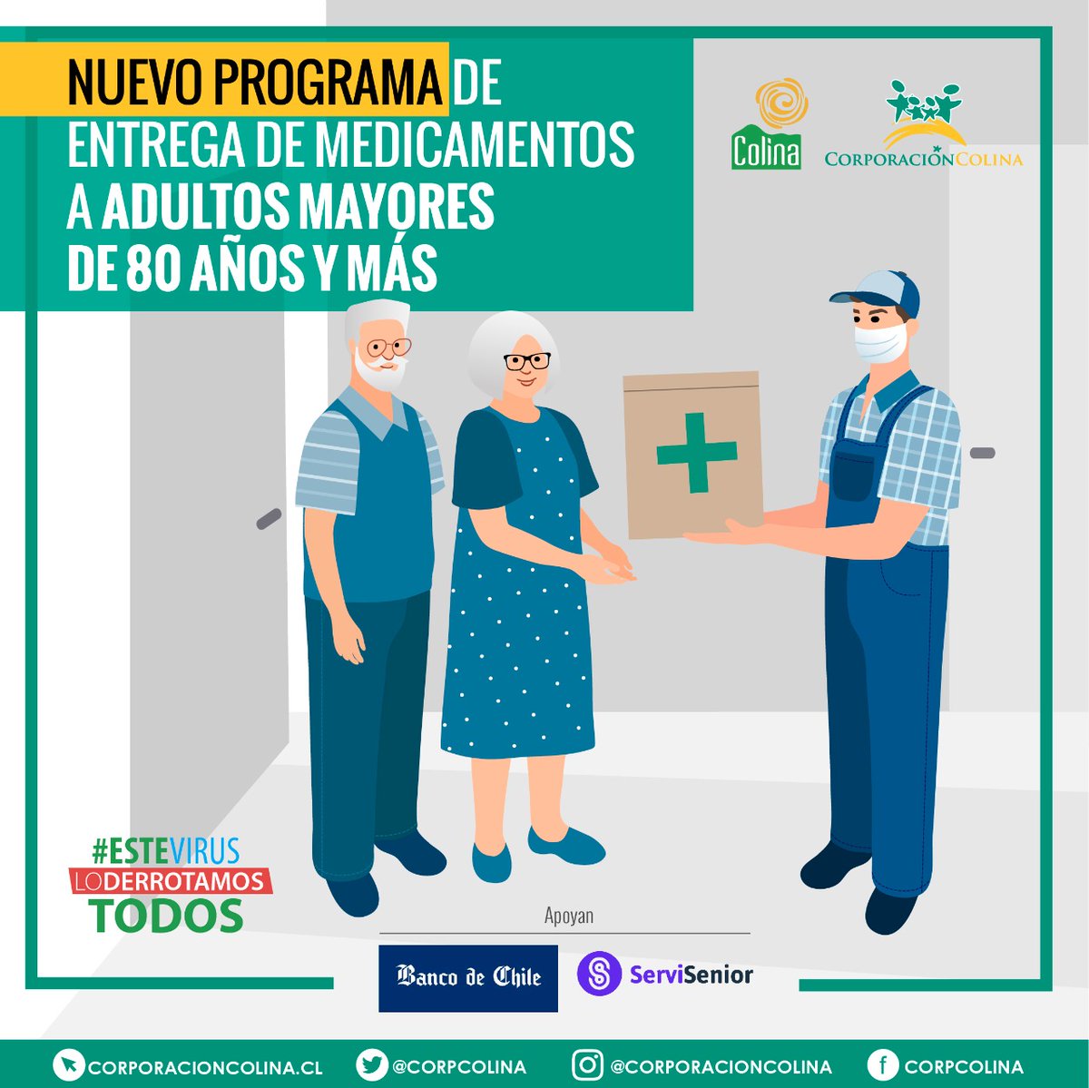MuniColina's tweet photo. #EsteVirusLoDerrotamosTodos | Ya está operativo el convenio de reparto y entrega de medicamentos para adultos mayores de 80 años, gestionado por el alcalde @mario_olavarria y apoyado por la empresa @servi_senior y @bancodechile.
Conoce más en https://t.co/eOYJngW9Qt https://t.co/pGZInfBOM2