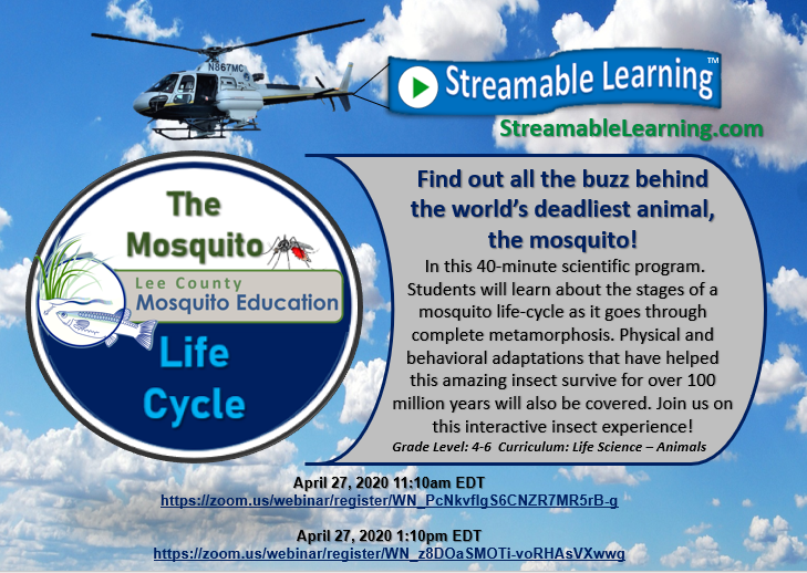 LCMosquitoEd's tweet photo. Join @LCMosquitoEd & @StreamableL on Monday for a mosquito-based streamable learning event, details below:
April 27, 2020 11:10am
https://t.co/p74TizhKBq
April 27, 2020 1:10pm
https://t.co/RZowSJGhwy
#MosquitoEducation #StreamableLearning π«π¦π« https://t.co/kAyDznFdPG