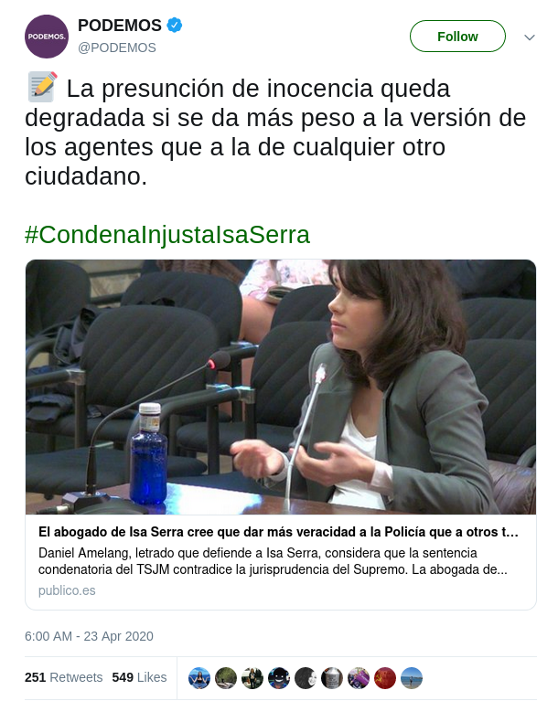 bouenmastodon's tweet photo. Hola, @guardiacivil. Esta cuenta difunde un bulo y fomenta la desafección hacia las instituciones del Estado.

Acusa a los tribunales de prevaricar otorgando presunción de veracidad cuando lo impide la ley; algo que la propia sentencia desmiente.

Actuad. https://t.co/QYBp32XaVI https://t.co/Ea8mdaTcFa