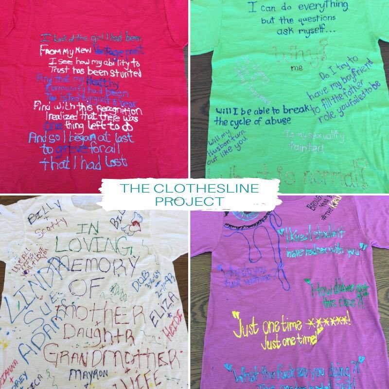 UTCSAW's tweet photo. The virtual #clotheslineproject for #SAAM2020 displaying tshirts created by students who were victims of violence telling their story of abuse, survival, or hope. #uttogether #wecanstoptheviolence #webelievesurvivors https://t.co/w6JbYgcwY4