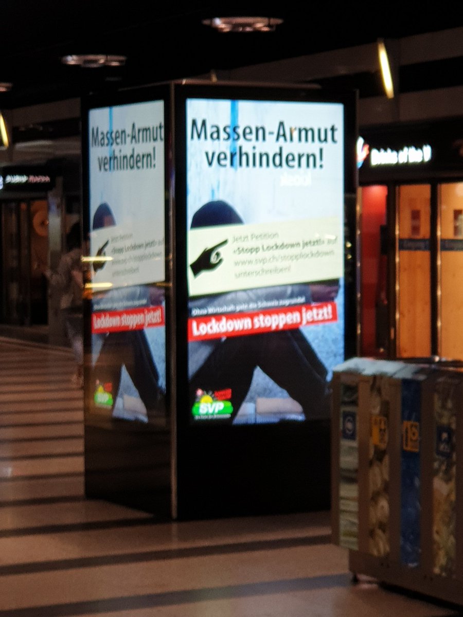 Seriously? Absolut unverantwortliche Werbekampagne der <a href="/SVPch/">SVP Schweiz</a>. Mit Werbung am HB gegen die Krisenpolitik der #Schweiz Stimmung zu machen ist unter aller Sau. Damit ist die #SVP keinen Dreck besser als #Trump, der seine Anhänger auch gegen alle Vernunft aufhetzt. Shame on you!
