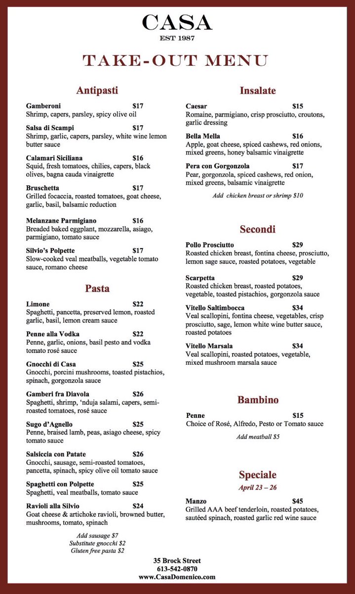 CasaDomenico's tweet photo. Back at it today! 
Taking calls 12-8, 613-542-0870
Pick-ups 4-8
#ygk #takeout #casa https://t.co/LKG6xqTs7c