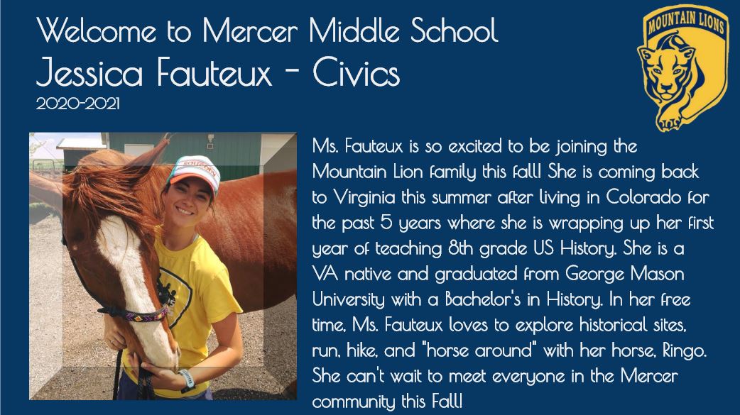 LCPS_Mercer's tweet photo. Welcome to the Mercer family Jessica! #ROARTogether2020 https://t.co/GYcPflgwcF