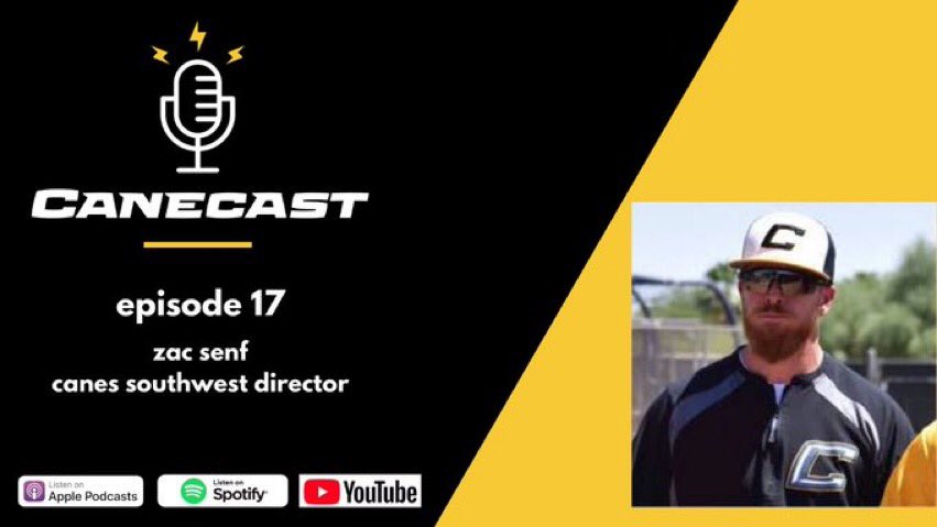 Check out <a href="/TheCanesSW/">Canes Southwest</a> Director &amp; American 17U hitting coach (<a href="/zacsenf/">Zac Senf</a>) you can feel Coaches energy for the game, &amp; passion to impact his kids is unmatched! Great Podcast!
📺 bit.ly/canecast

📱 apple.co/2JuUe6H

🎧 spoti.fi/340gOgT