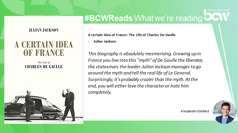 Book recommendation : Alessandro Gaillard  @AlessGaillard A Certain Idea of France: The Life of Charles De Gaulle by Julian Jackson  #worldbookday2020  #BCWReads 