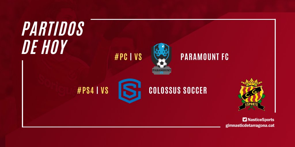 NasticeSports's tweet photo. 🎮 PARTIDOS DE HOY ⚽ 

#PC | @iFVPA
⏰22:00 h 🆚 #ParamountFC🇬🇧

#PS4 | @CPVL_ES 
⏰22:30 h 🆚 @ColossusSoccer 

📺 PC 👉 https://t.co/lYcaE9Nnas
📺 PS 👉https://t.co/DkC7vkl07S

 🧬 #ADNàstic https://t.co/k8Md2jRWUY