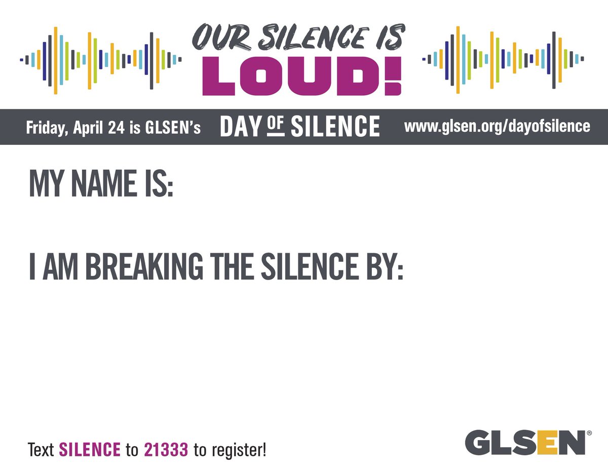 WaldenPRIDE's tweet photo. Tomorrow we observe ‘Day of Silence’. To start: how are you breaking the silence?

Print your own speaking cards (LINK IN BIO and scroll down to ‘plan your silence’ for full / less-color options), or make your own! Send or tag your photos with @waldenpride or #WaldenDOS for a RT! https://t.co/i6o3gpi45a