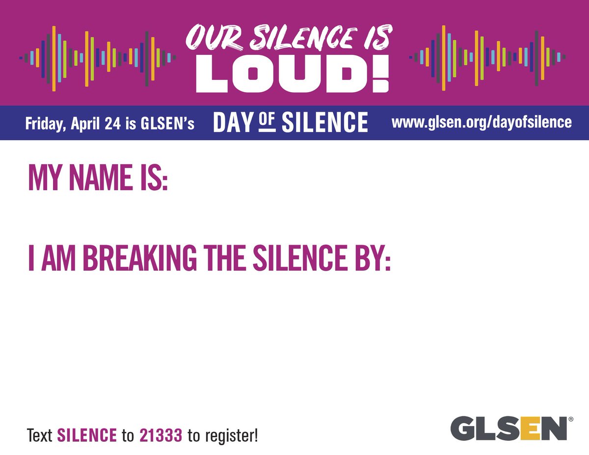 WaldenPRIDE's tweet photo. Tomorrow we observe ‘Day of Silence’. To start: how are you breaking the silence?

Print your own speaking cards (LINK IN BIO and scroll down to ‘plan your silence’ for full / less-color options), or make your own! Send or tag your photos with @waldenpride or #WaldenDOS for a RT! https://t.co/i6o3gpi45a