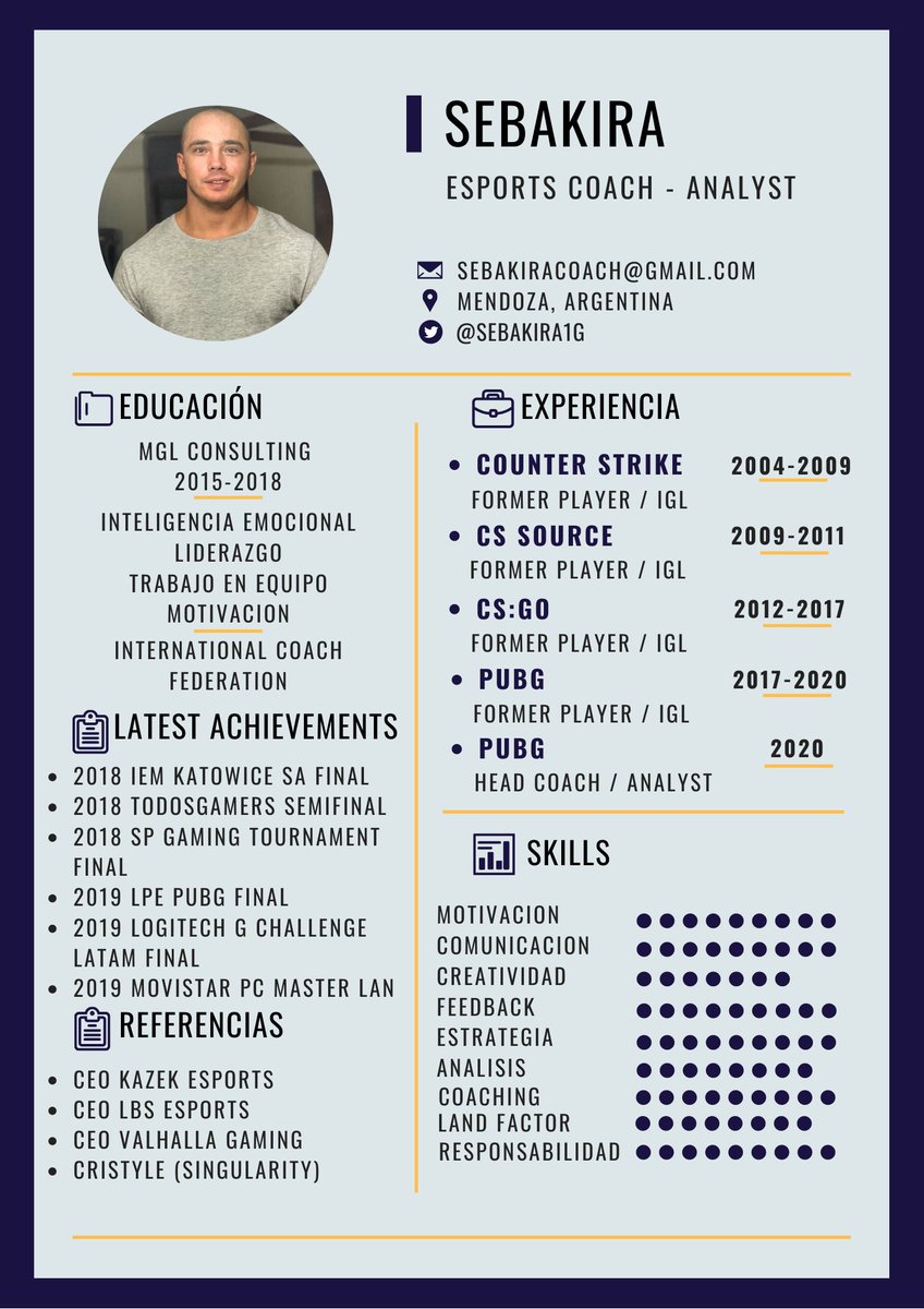 Oficialmente me ofrezco como Coach para cualquier jugador o equipo que lo necesite.

Mi trabajo es acompañar, instruir o entrenar a equipos o personas, con el objetivo de cumplir metas y desarrollar habilidades específicas.

Interesados por MD o Discord
Adjunto CV y agradezco RT