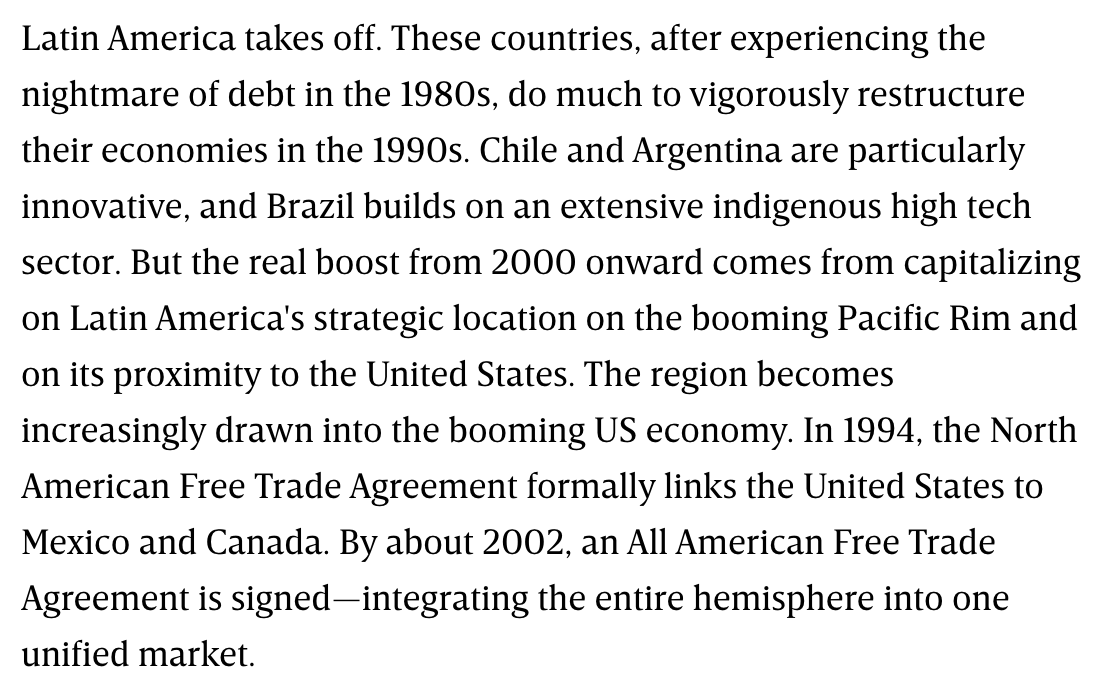 Trade deals were a feature, not a bug, you see. We can fuel the global economy with "openness" and "juicing" because trade always means jobs etc etc (from  @wired's 1997 piece "The Long Boom: A History of the Future, 1980-2020")