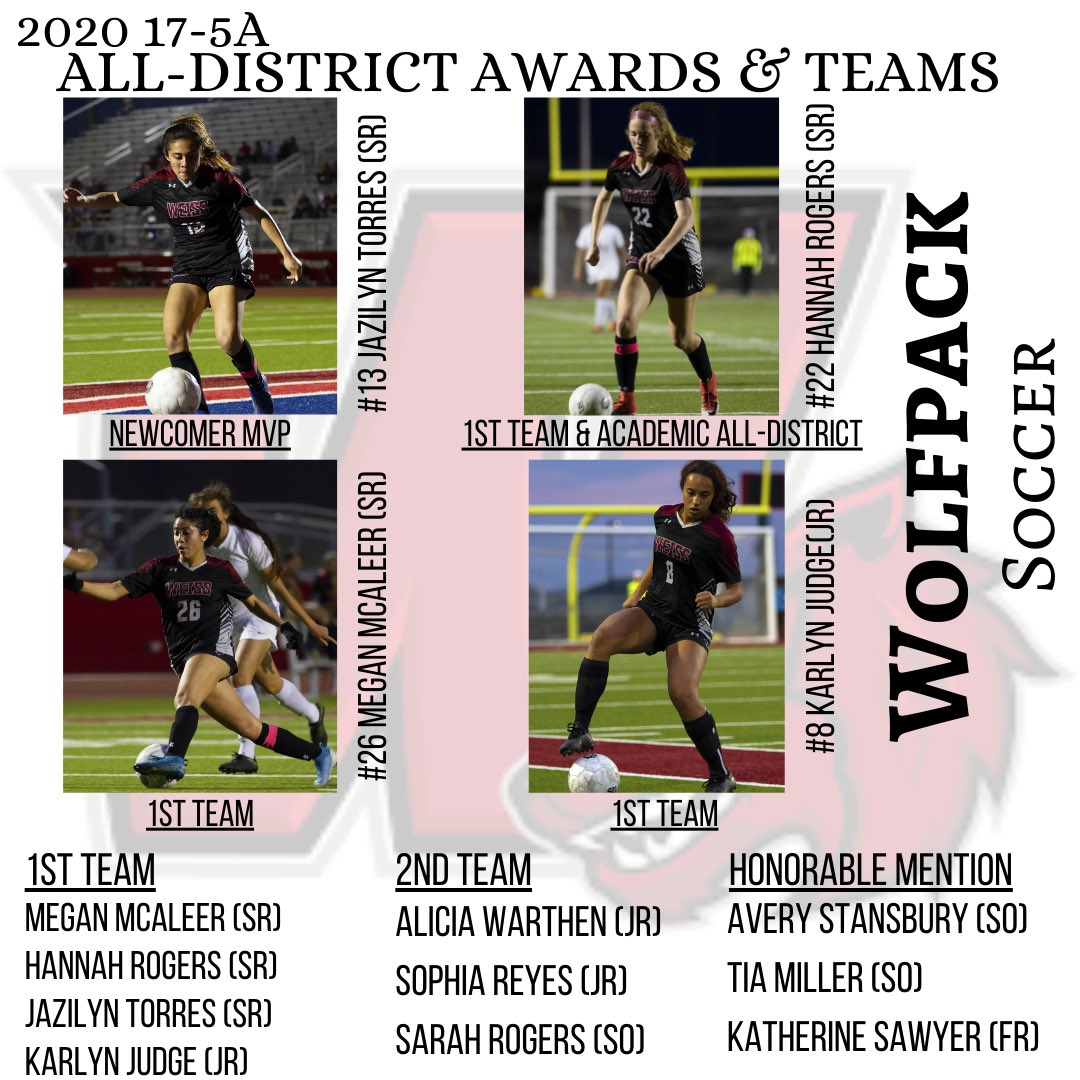 Congratulations to Jazilyn Torres on being named district 17-5A Newcomer MVP, Hannah Rogers for earning Academic All-District honors, and all of our 1st team, 2nd team, and Honorable Mention selections. 
We are #WolfPackProud!!