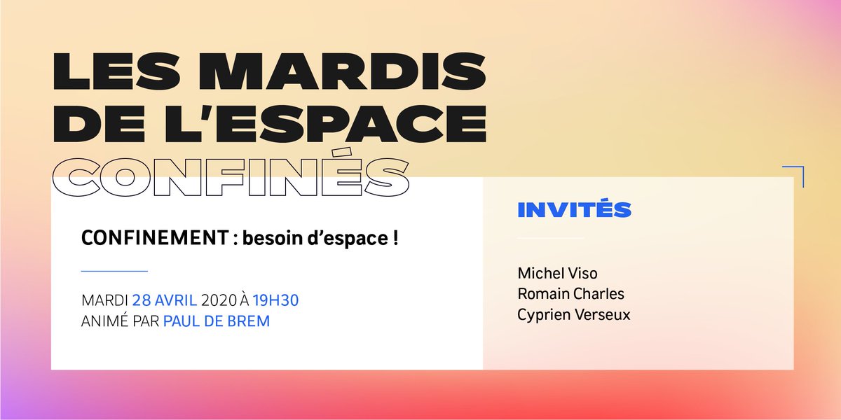 CNES's tweet photo. 📢 Parce que le confinement est légion dans le spatial, le Mardi de l’espace du mois d’avril revient et sera consacré à ce thème. Il se déroulera sur notre chaîne Twitch, inaugurée pour l'occasion ! Retrouvez-nous mardi 28 avril à partir de 19h sur https://t.co/MiENTLu8e6 ! https://t.co/FeZBrOanc2