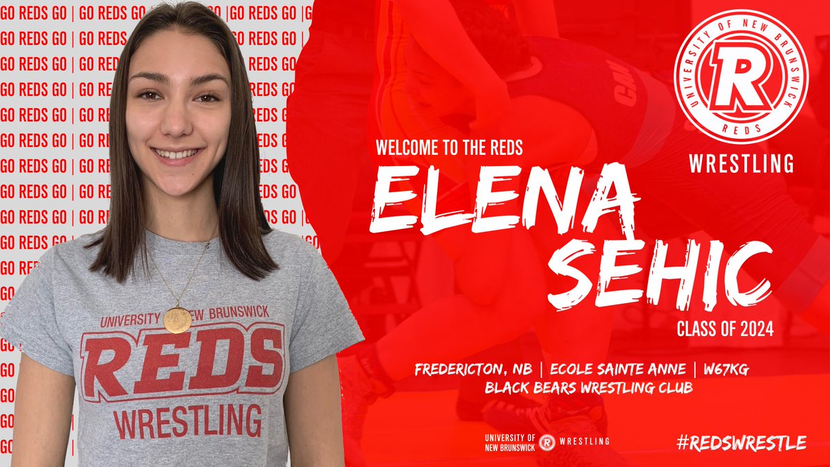 UNBWrestling's tweet photo. 🚨WELCOME TO THE REDS!
#REDSWRESTLE | #ALLREDS

We are exited to announce our first recruit for 2020-2021   - ELENA SEHIC! 

Elena is no stranger to #UNBWrestling. A 2020 graduate of @ESAction, and longtime member our @BlackBearsWRES U19 program, https://t.co/aT2krBpRpz