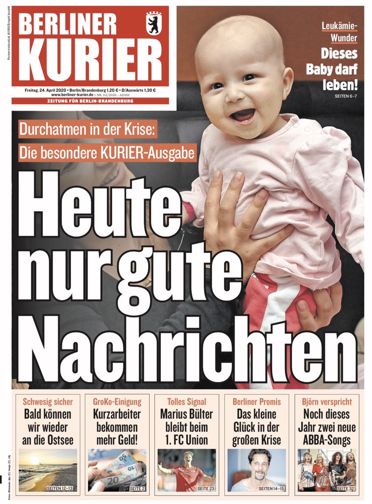 michaelheun's tweet photo. Wir mochten nicht mehr... Ein Tag Erholung zum Durchatmen. Tut gut. Der KURIER für Freitag. #Corona #gutenachrichten #coronavirus #kurier @BERLINER_KURIER https://t.co/adVHRi5Xjx