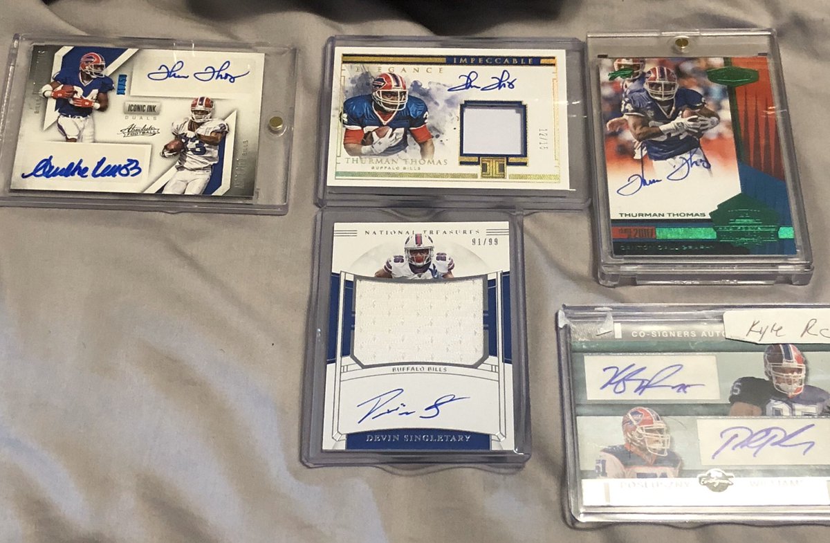 Rough_Buff's tweet photo. #draftsale higher end. Thurman/Andre dual $60, Thurman jsy auto /15 $50, Thurman green auto /5 $40, Kyle Williams only auto card (with poz) $40, singletary NT jersey auto /99, $45 -dm if there’s an offer https://t.co/LOPamlt6MN
