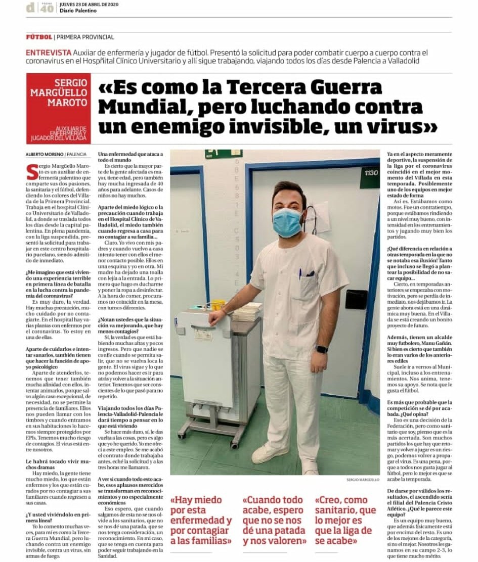 cdvillada1's tweet photo. Hoy salimos en el @DiarioPalentino
Entrevista a nuestro jugador @sergiomargu que está al pie del cañón 💪😷 https://t.co/npFz1k8DYO
