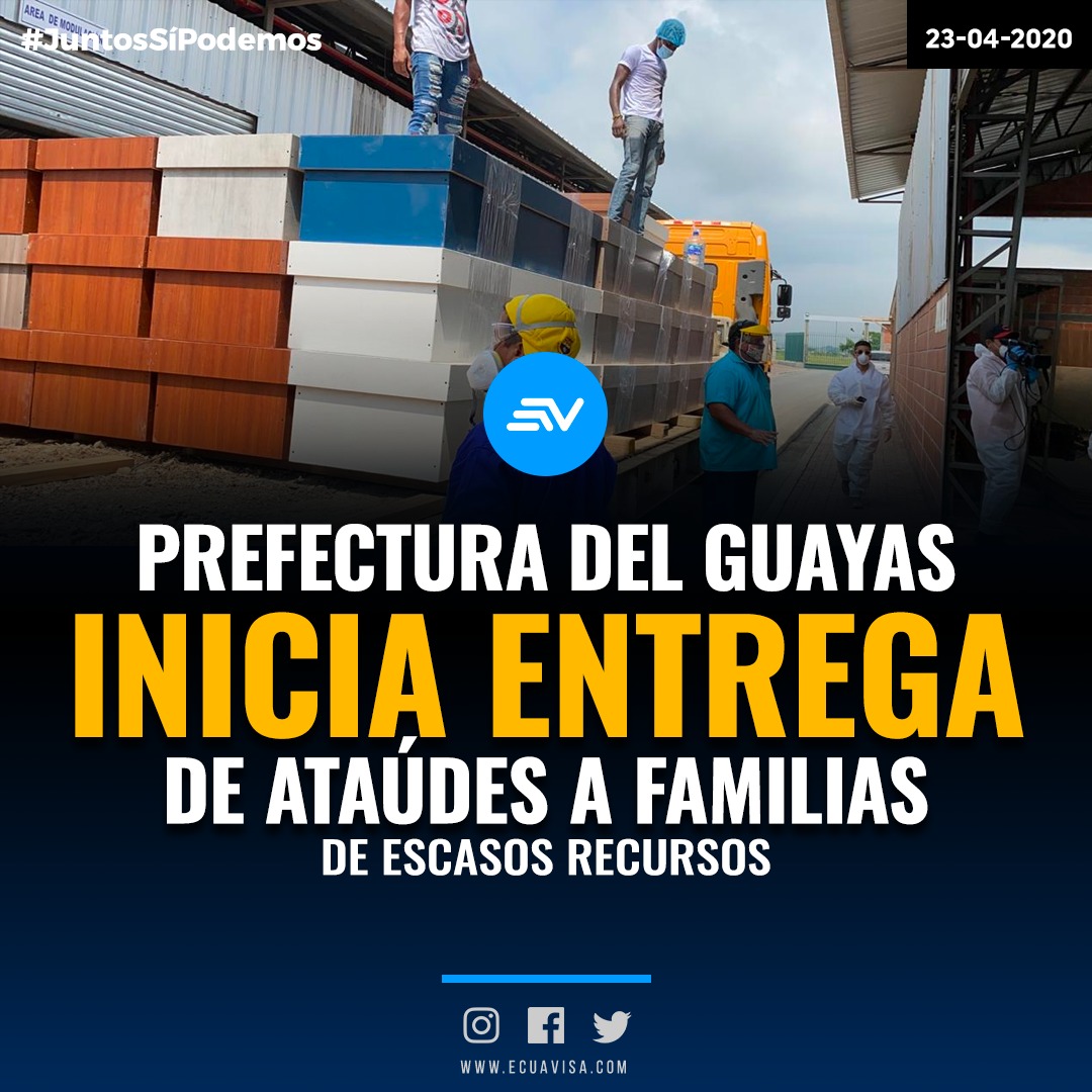 Una primera remesa de 200 ataúdes, de 600 en total, se comenzó a distribuir este jueves a familias de escasos recursos en #Guayas ➡️ ow.ly/kOXz50zmHgb