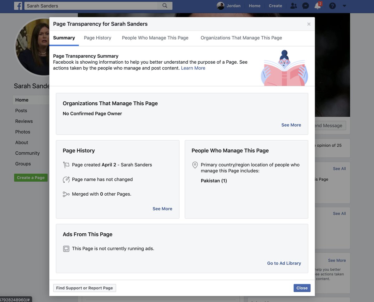 (THREAD)

I found everything in this thread in 10 minutes. Some of these have been around for years. And this is just the tip of the iceberg. Why didn't Facebook take action?

Sarah Sanders FB page run from Pakistan: facebook.com/Sarah-Sanders-….

Please retweet/share this thread.