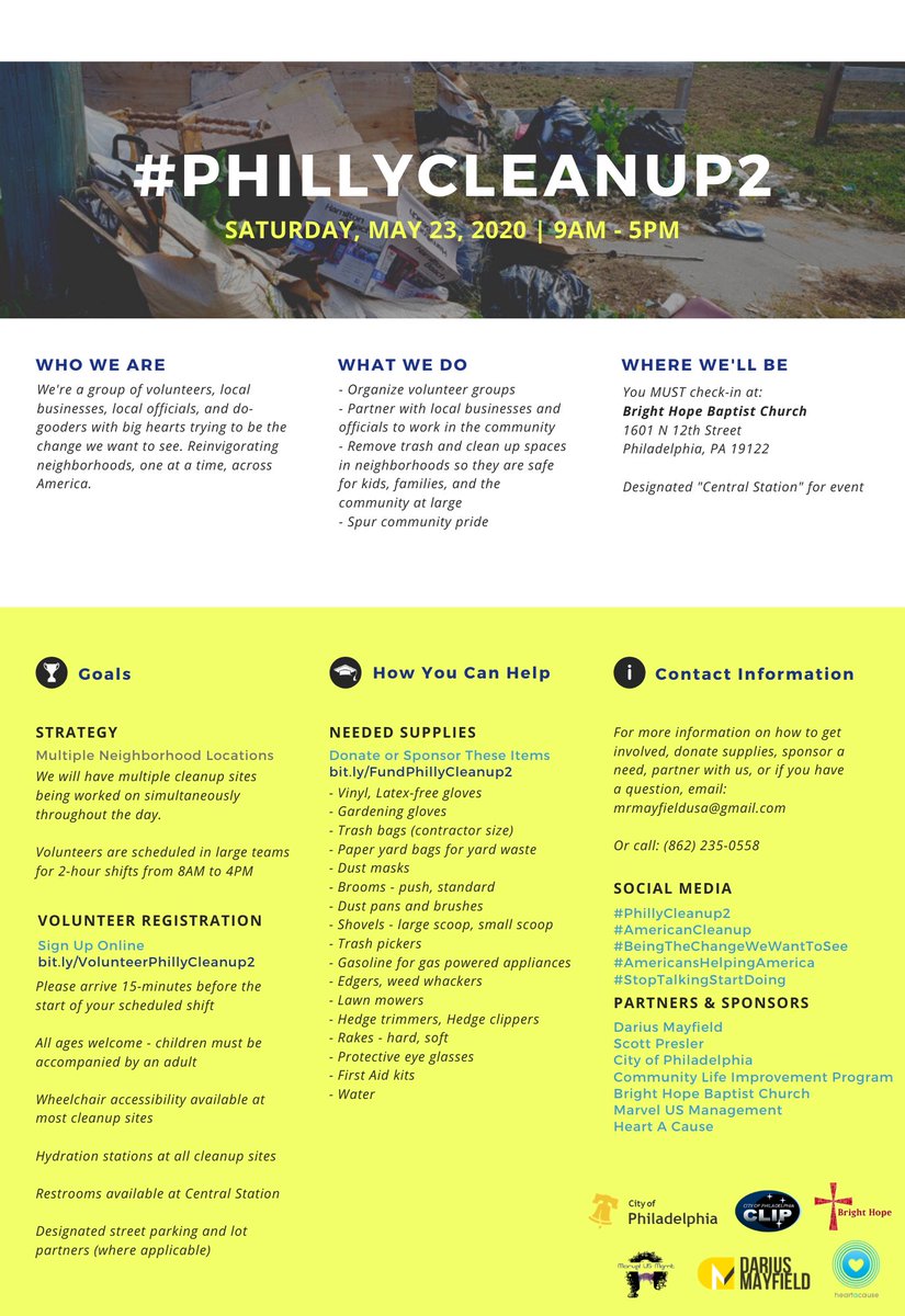 AmericanCleanup's tweet photo. We are excited to announce that we have scheduled our #PhillyCleanup2!
Follow @AmericanCleanup to stay up to date
Sign up as a volunteer: https://t.co/bMGJYyFTD5
Fund supplies: https://t.co/8kYWRJgwEg
Purchase merchandise: https://t.co/65wrWPR5IN https://t.co/B1IcxPtSup