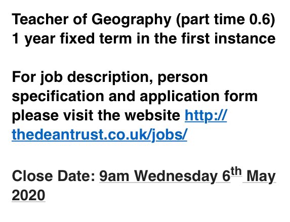 DT_AoMSchool's tweet photo. Come and work with us! Current vacancy for an outstanding Teacher of Geography. This is an ideal opportunity for a NQT seeking their first post or an experienced teacher looking for a new opportunity to work in an ambitious school. Please visit our website for further details. https://t.co/fBEWtXRD1X