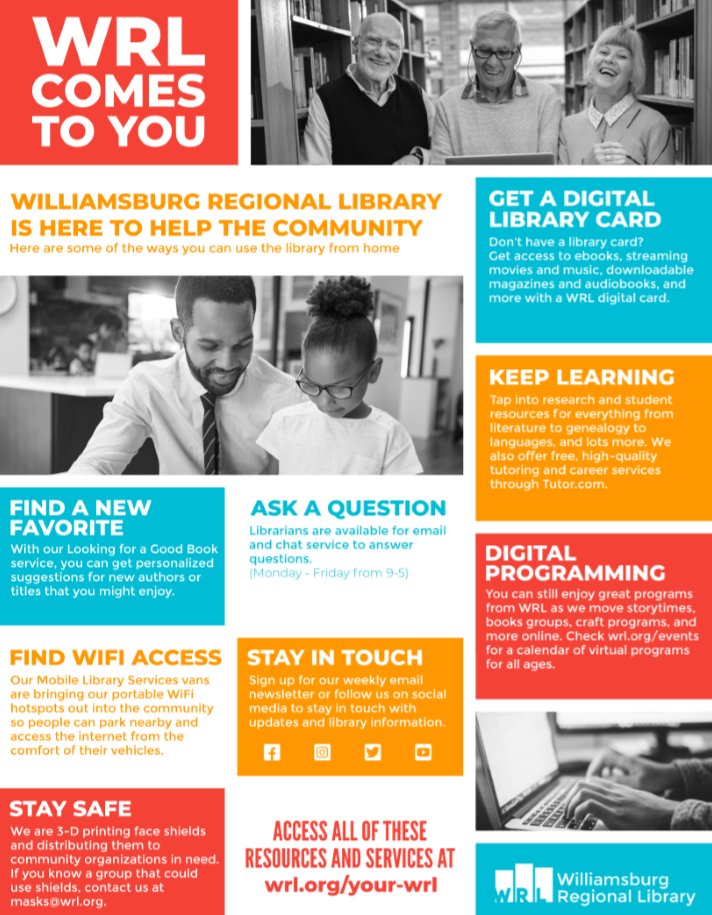 It's #NationalLibraryWeek! The Williamsburg Regional Library has a lot going on: online events, content, and more!