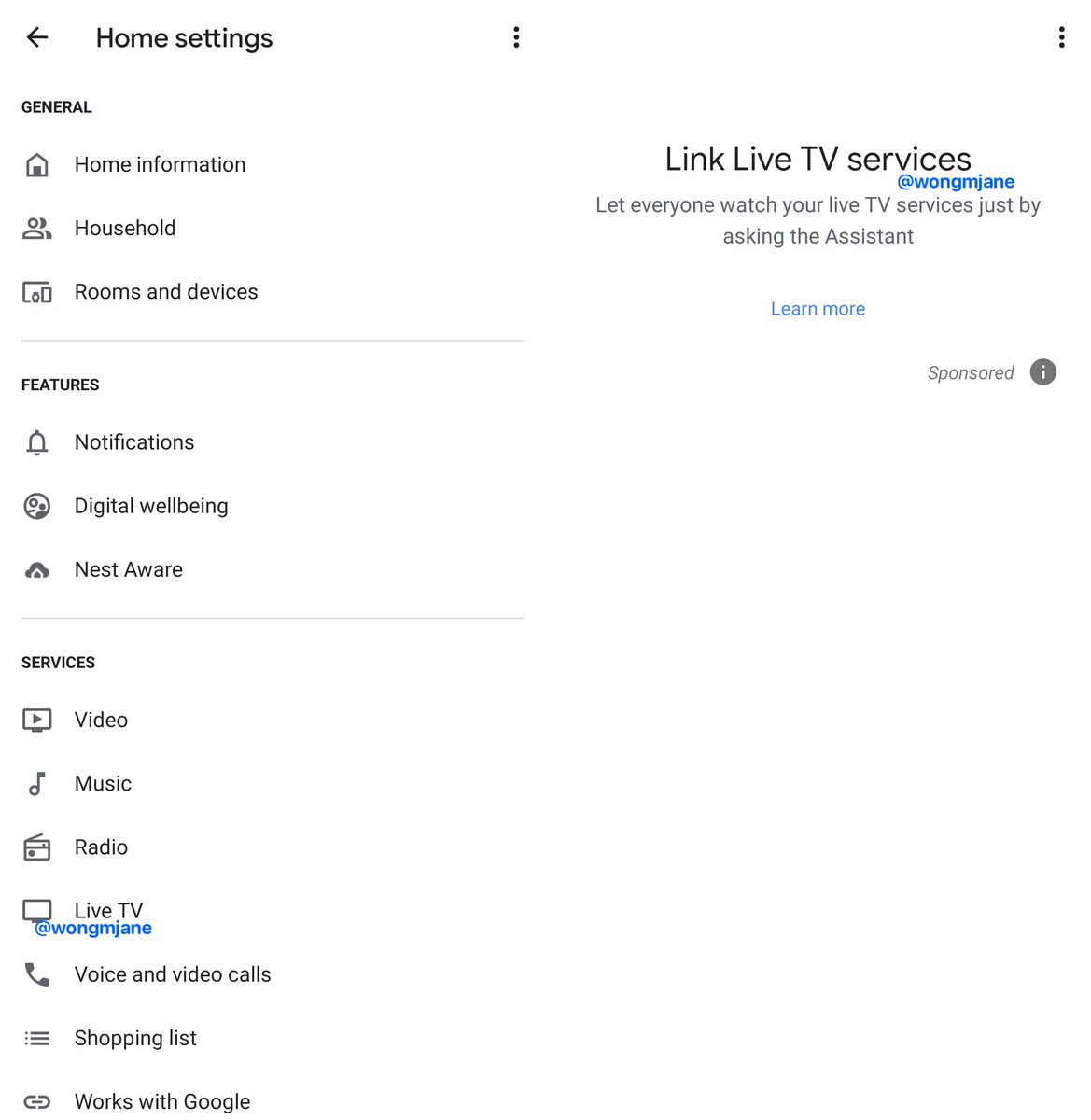 google home live tv