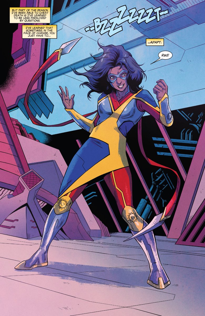 ...Kamala’s anticipatory grief is caused by her father being stricken with a rare terminal disease that is believed to be incurable. This event coincides with Kamala the Kree Stormranger Nanosuit as well as both her parents having their memories of her secret identity erased...