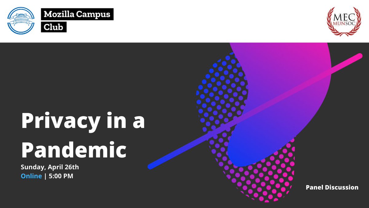 mecdevcom's tweet photo. This weekend, we will be hosting a panel discussion in collaboration with @ReachMECMUN. Let's discuss and learn about the impacts of the Pandemic on Privacy and Personal Data Rights.

Register here
https://t.co/O34dix5IsF https://t.co/zBqFUJwg2X