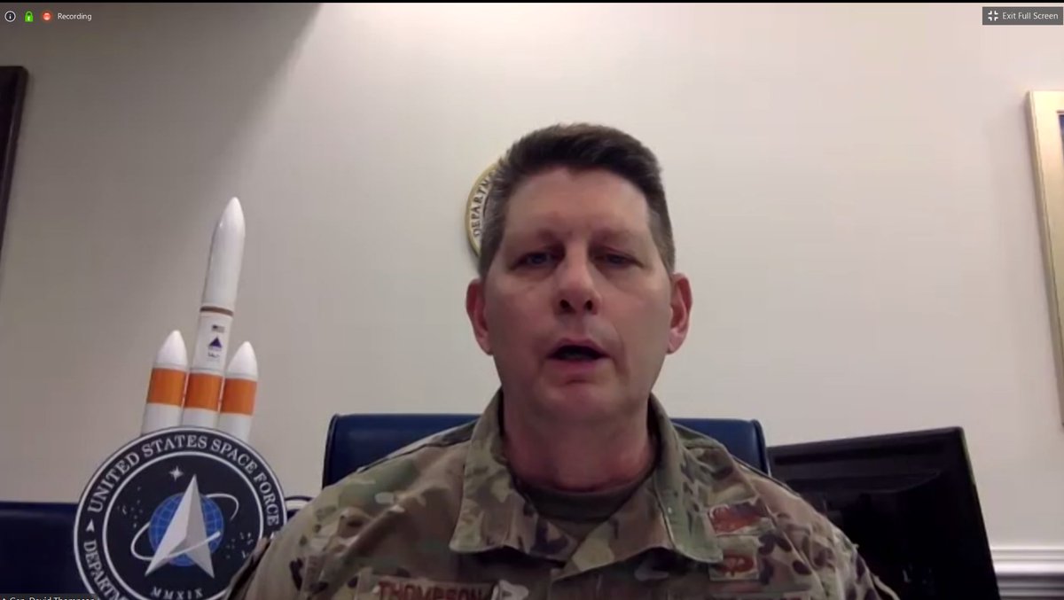 deichmans's tweet image. @torybruno I am very pleased with Lt Gen DT Thompson's choice of office decor for his SpaceNews webinar this morning on U.S. Space Force! #GoDeltaIVHeavy #GoSpaceForce #GoULA