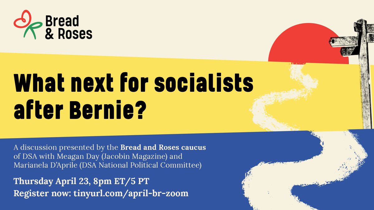 Id feel adrift if it werent for <a href="/breadrosesDSA/">Bread & Roses DSA</a>. Instead I'm confident that our movement will set us on the democratic road to socialism.

Thats why Im looking forward to tonights discussion on what comes next, with @meaganmday &amp; <a href="/maridapr/">marianela d’aprile</a>. Please join us!

tinyurl.com/april-br-zoom