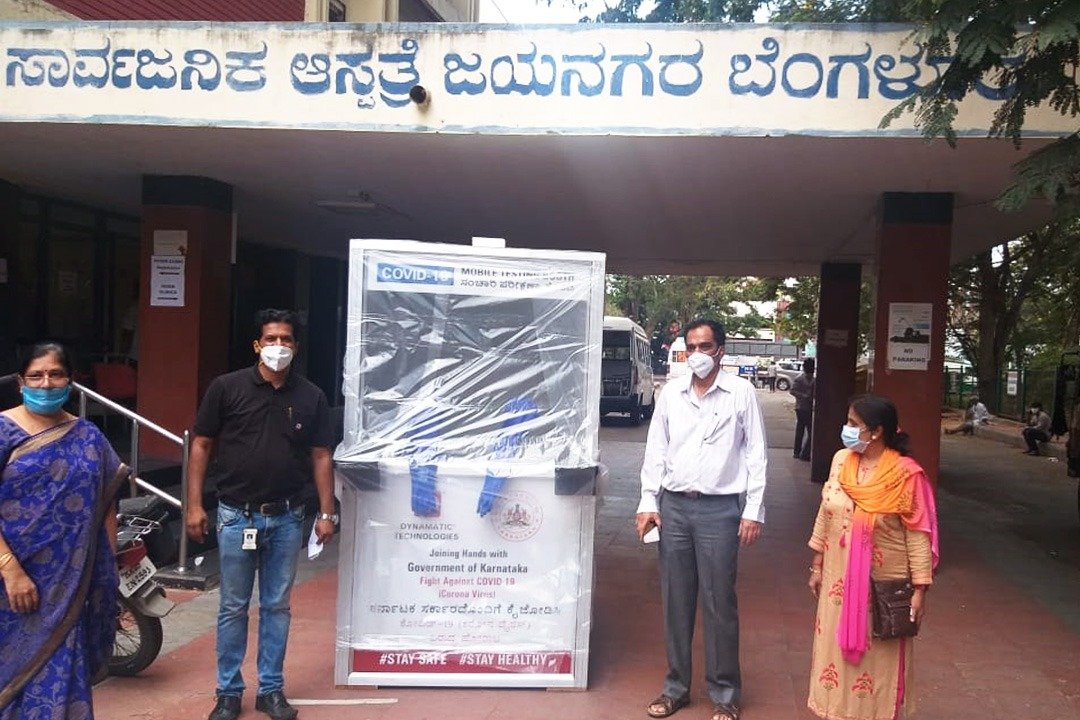 DynamaticTech's tweet photo. We have built protective booths for health workers to use while testing for #COVID19. 

Below: Testing booths installed at Jayanagar Government Hospital &amp; Rajiv Gandhi Institute of Health Studies, both in Bangalore https://t.co/cijyZLu0f3