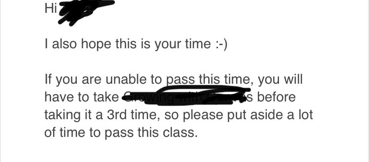 Here’s the email. I redacted my name and the title of the remedial course.