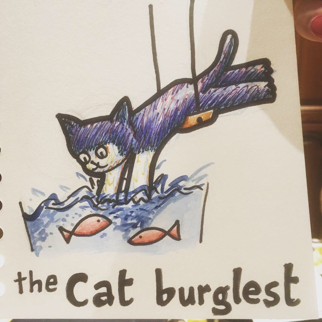 stuffByBez's tweet photo. #ThrowbackThursday to some purr-ogress shots of my #KittyCataclysm artwork. 

The Cat Burglest is one of the images I'm considering turning into a sticker for the sticker collection.

 https://t.co/X9ICktz1xN https://t.co/ke0sfPWTPn