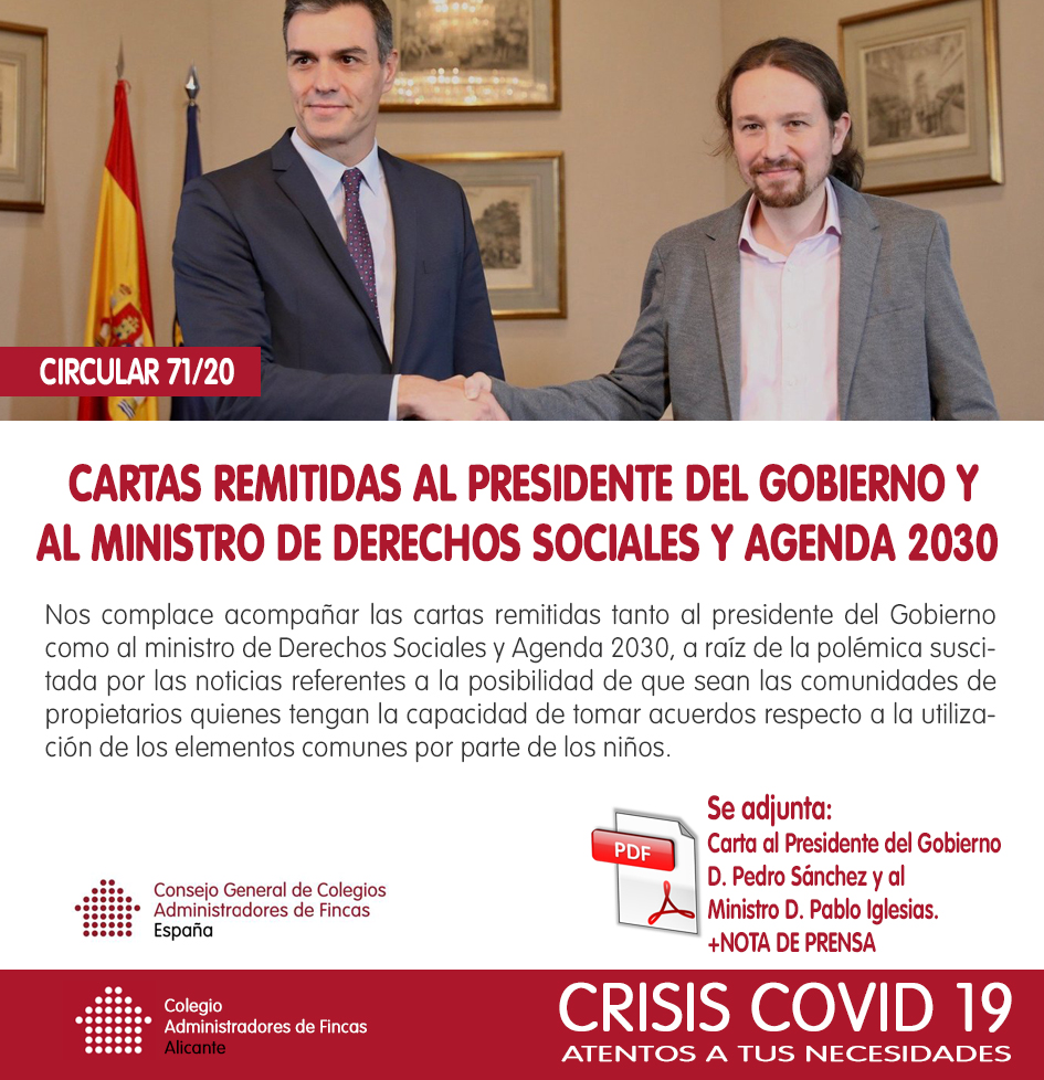 CoafaAlicante's tweet photo. La polémica está servida. Las comunidades no pueden acordar como deben usar los menores las zonas comunes. El Consejo General ha emitido cartas al presidente del gobierno y al ministros de Derechos sociales. Os pasamos nota de prensa. #AFColegiados https://t.co/kSsQn2exzn