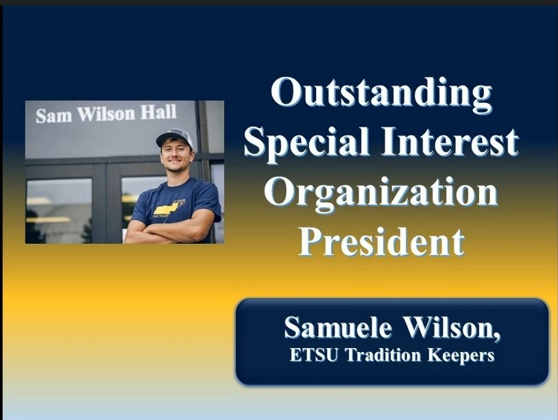 We are so proud of Sam Wilson for winning the "Outstanding Special Interest Organization President" Summit Award due to all of his hardwork and incredible leadership of Tradition Keepers! Congratulations Sam!! 🎉 <a href="/the_sam_wilson/">Samuele Wilson</a> #etsusummitawards #etsu #etsutk