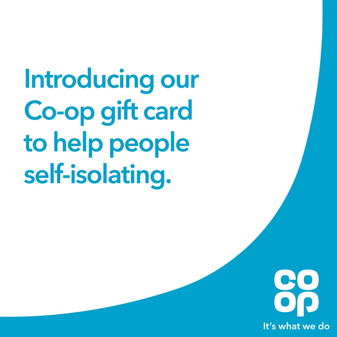 coopuk's tweet photo. We've introduced our Co-op gift card scheme for those self-isolating and reliant on others to do their shopping. Speak to us on 0800 029 4592 to purchase a Co-op gift card which can be shared with friends, neighbours or volunteers to pay for your shopping in your local Co-op ⬇️