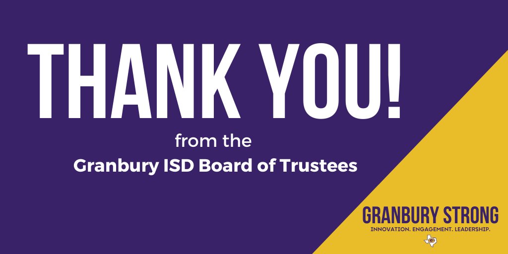 granburyisd's tweet photo. Thank You from the Granbury ISD Board of Trustees. Read more: https://t.co/yRMx9xYoj0 #GranburyStrong https://t.co/H9tYlw3RdY